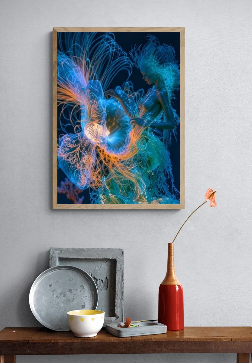 Neon Jellyfish Dance Illustration Poster. — room view 3