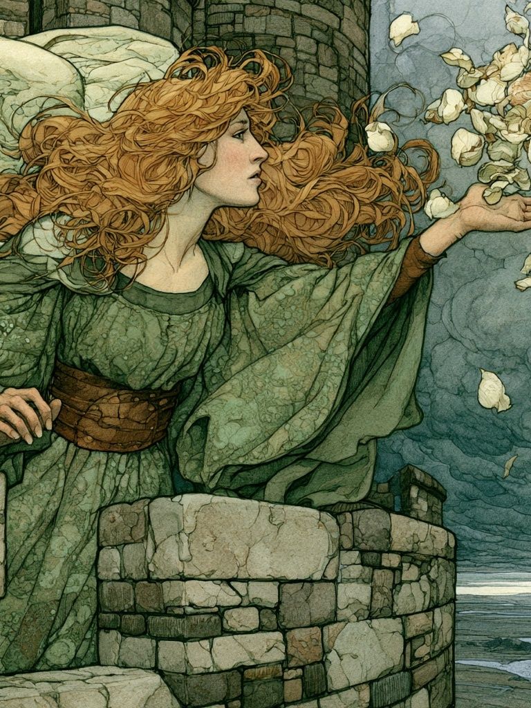 Windblown Maiden Illustration Poster. poster detail