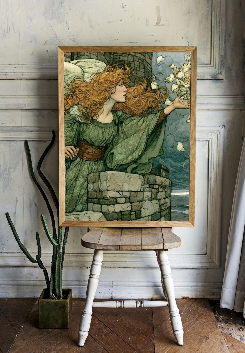Windblown Maiden Illustration Poster. room preview