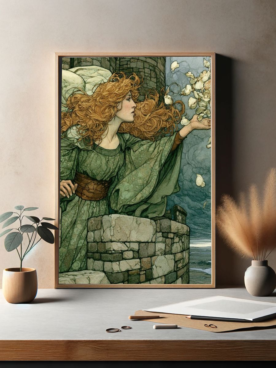 Windblown Maiden Illustration Poster. — room view 2