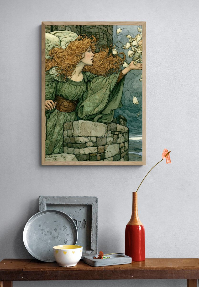 Windblown Maiden Illustration Poster. — room view 3