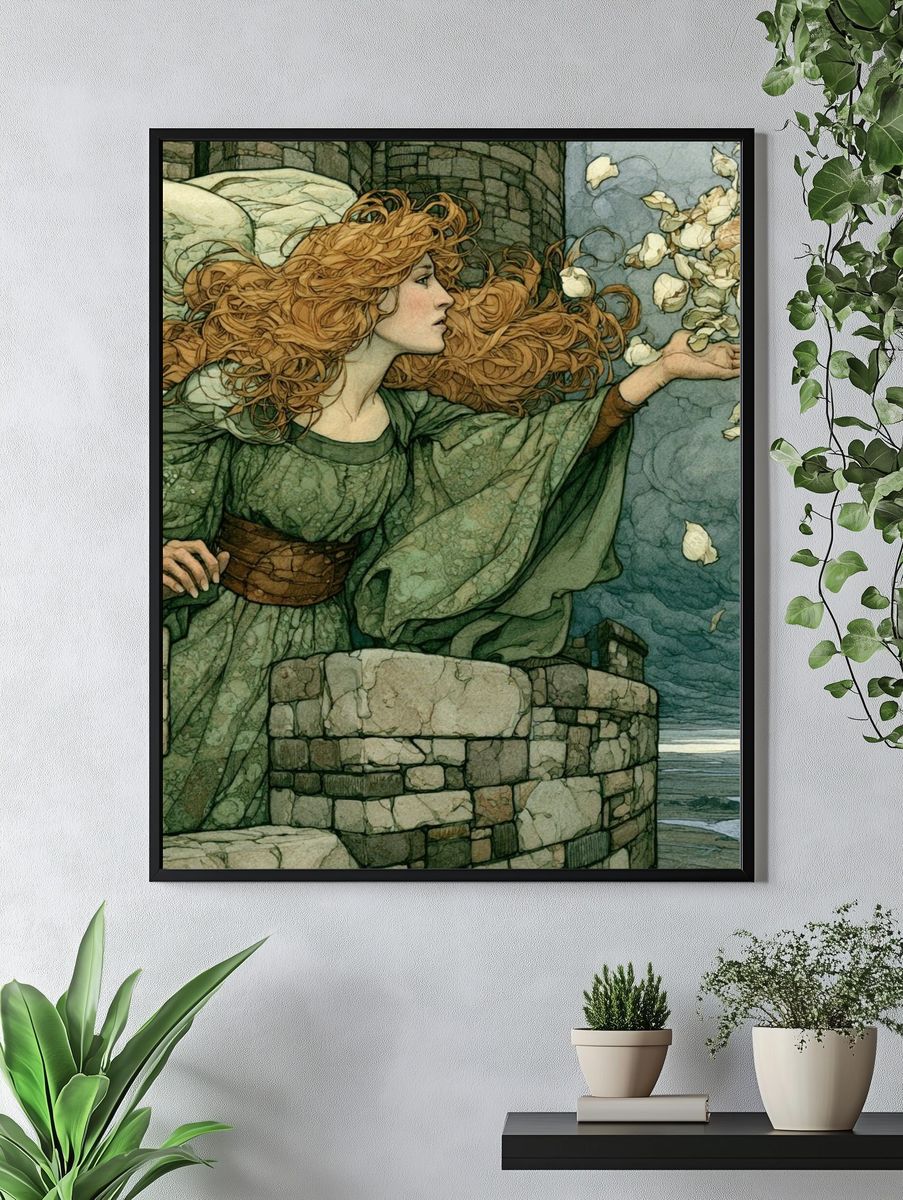 Windblown Maiden Illustration Poster. — room view 4