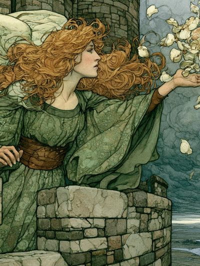 Windblown Maiden Illustration Poster. poster