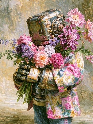 Floral Robot Portrait Print. poster detail