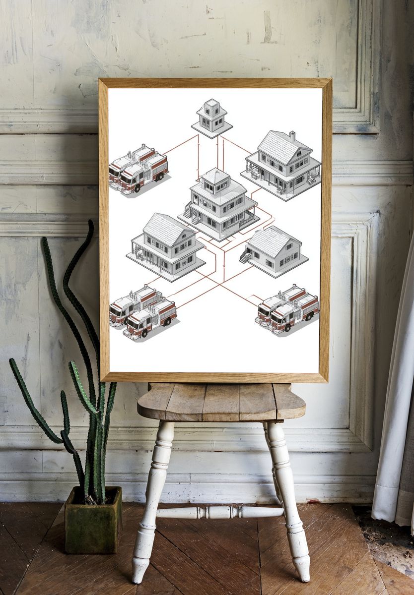 Fire Station Network Illustration Poster. — room view 1