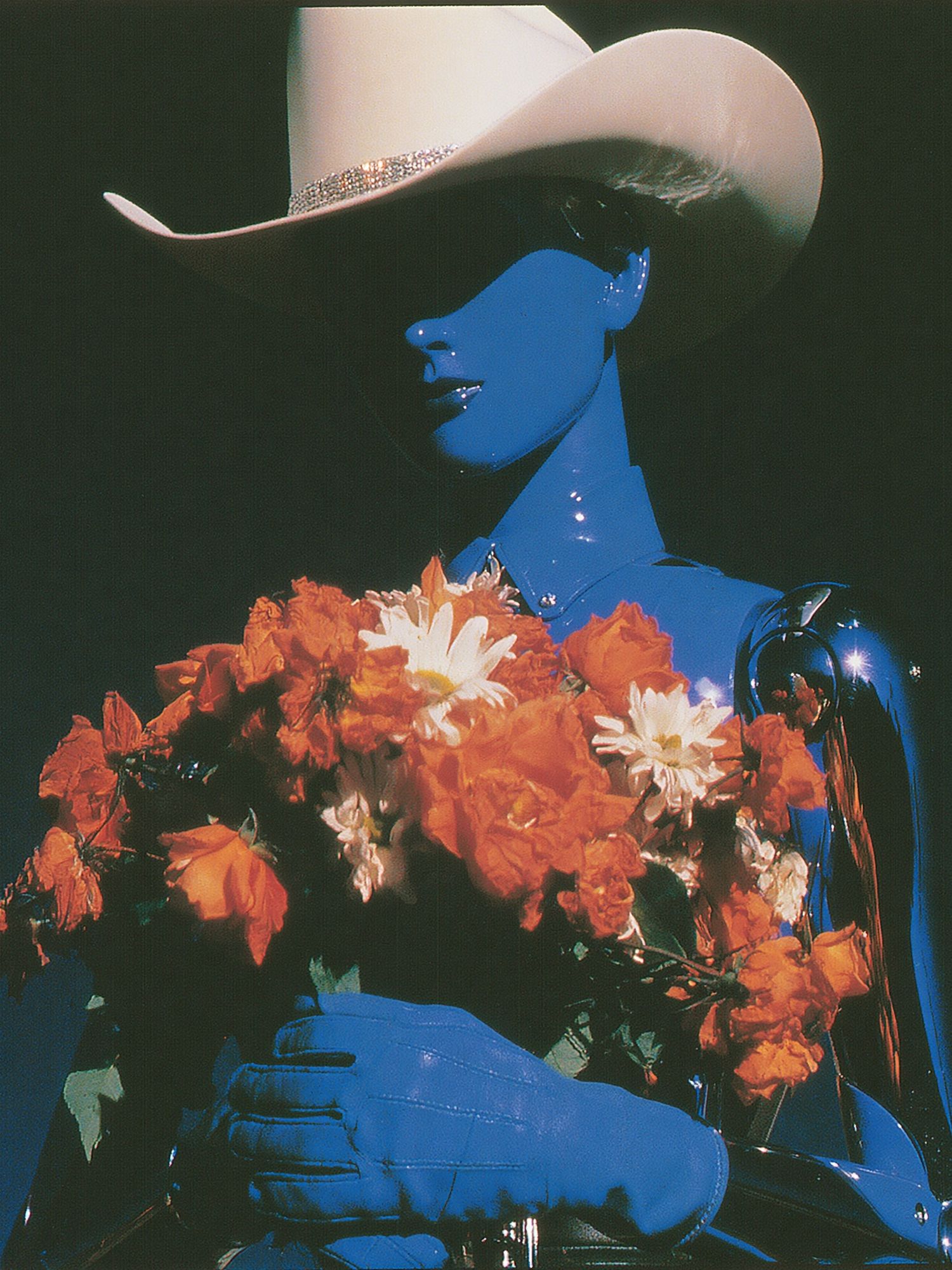 Blue Cowboy with Flowers Print. poster detail