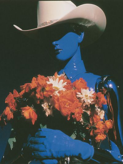 Blue Cowboy with Flowers Print.