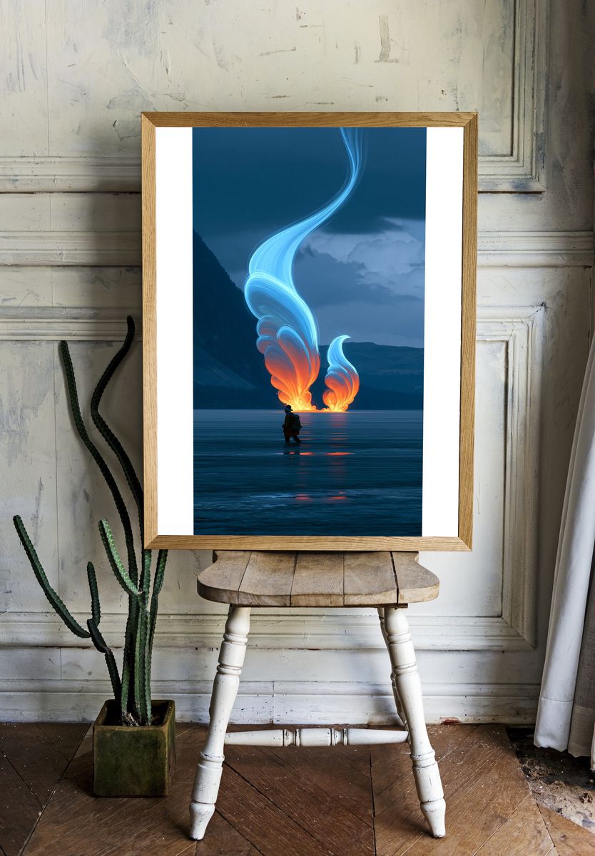Surreal Lake Firelight Print. — room view 1
