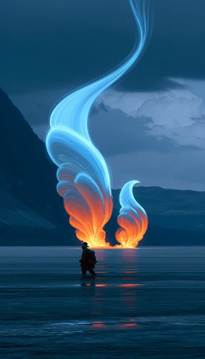 Surreal Lake Firelight Print. poster