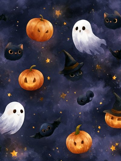 Halloween Cats and Pumpkins Illustration Poster. poster