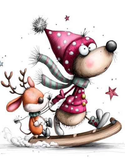Winter Reindeer and Mouse Illustration Poster. poster