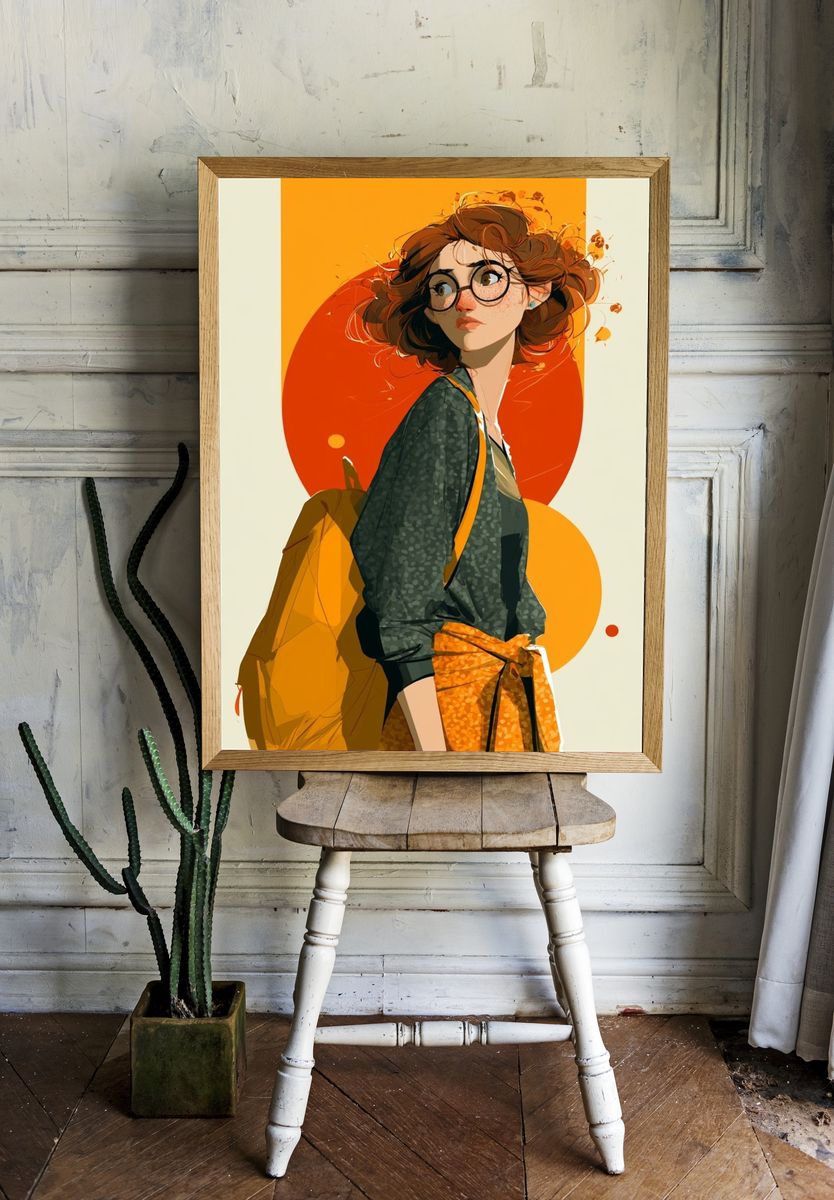 Curious Girl Illustration Poster. — room view 1