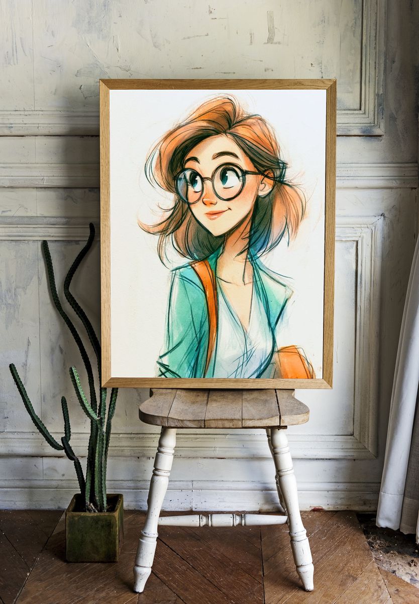 Girl with Glasses Illustration Poster. room preview
