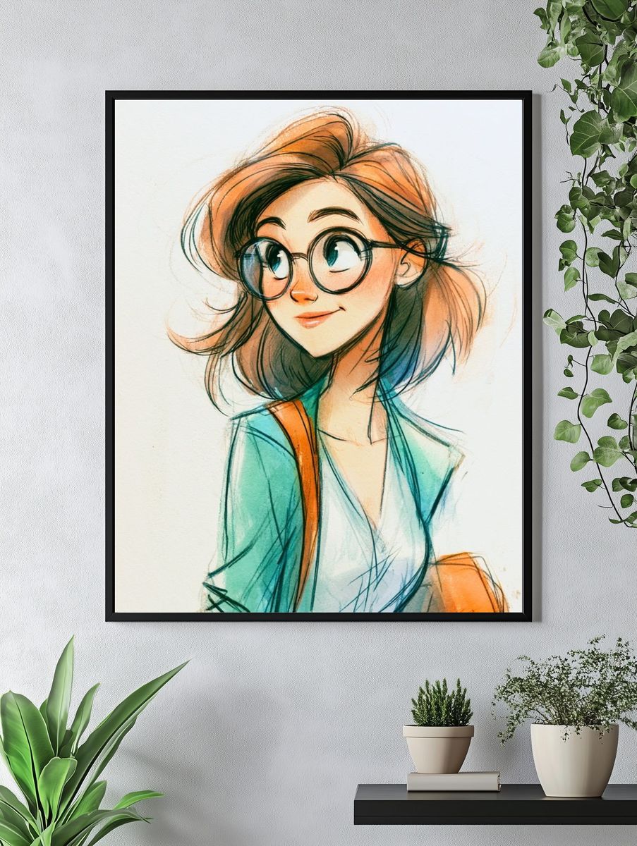 Girl with Glasses Illustration Poster. — room view 4