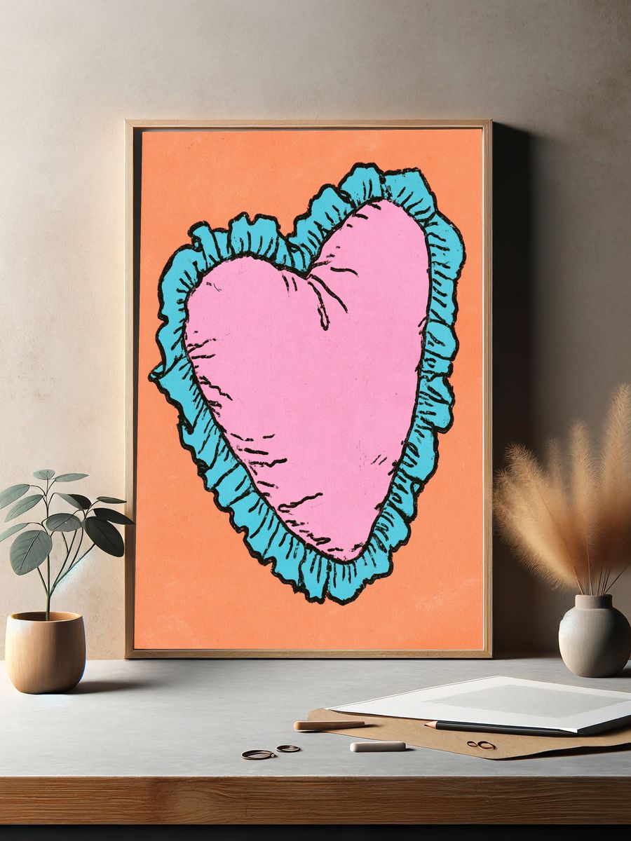 Pink Heart Illustration Poster. — room view 2