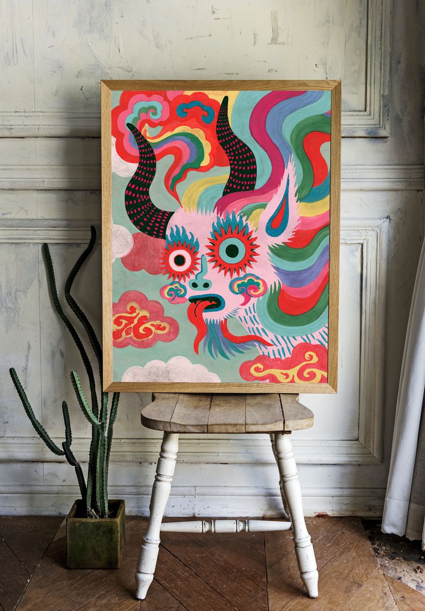 Mythic Dragon Illustration Poster. room preview