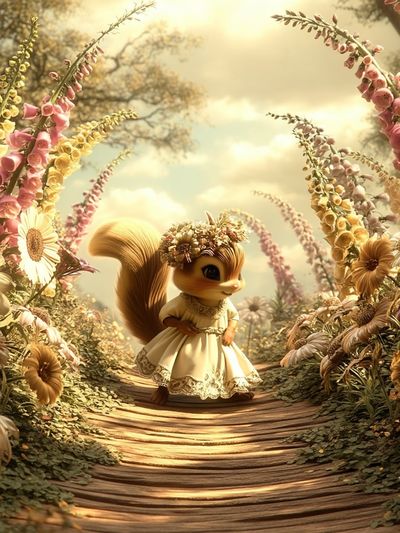 Whimsical Squirrel Garden Print.