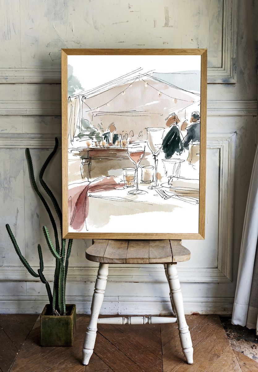Elegant Dinner Party Watercolor Print. room preview