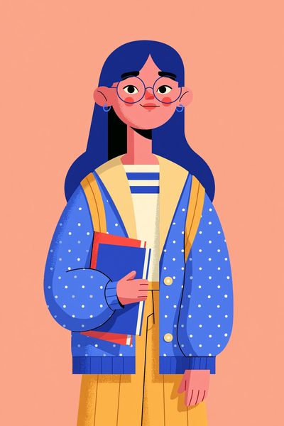Girl with Books Illustration Poster. poster
