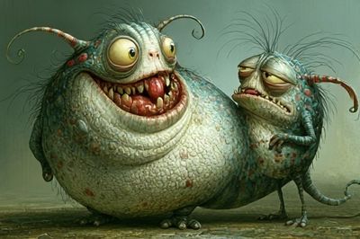 Quirky Monster Duo Illustration Poster. poster
