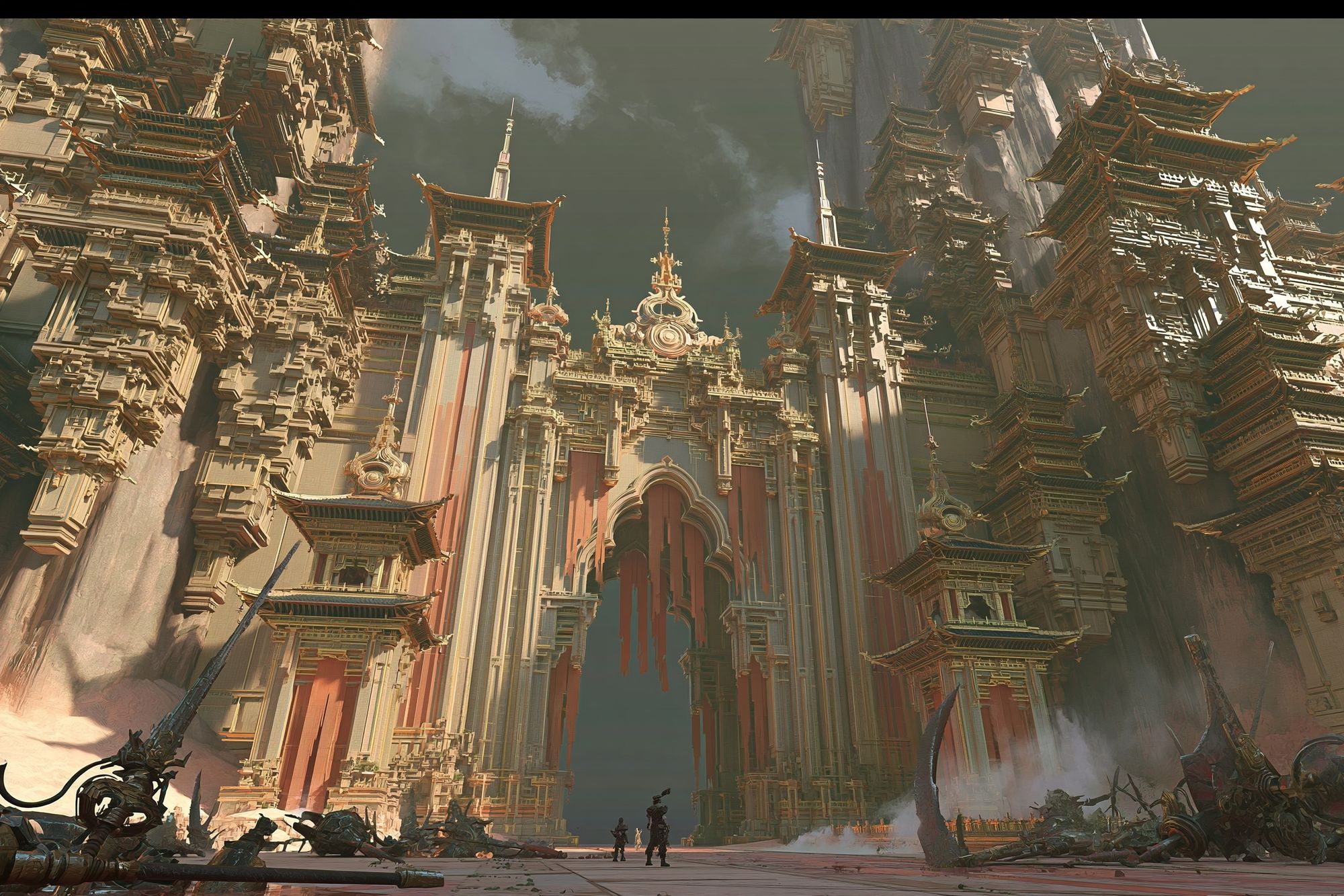 Sci-Fi Temple City Illustration Poster. poster — illustration art