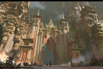 Sci-Fi Temple City Illustration Poster. poster
