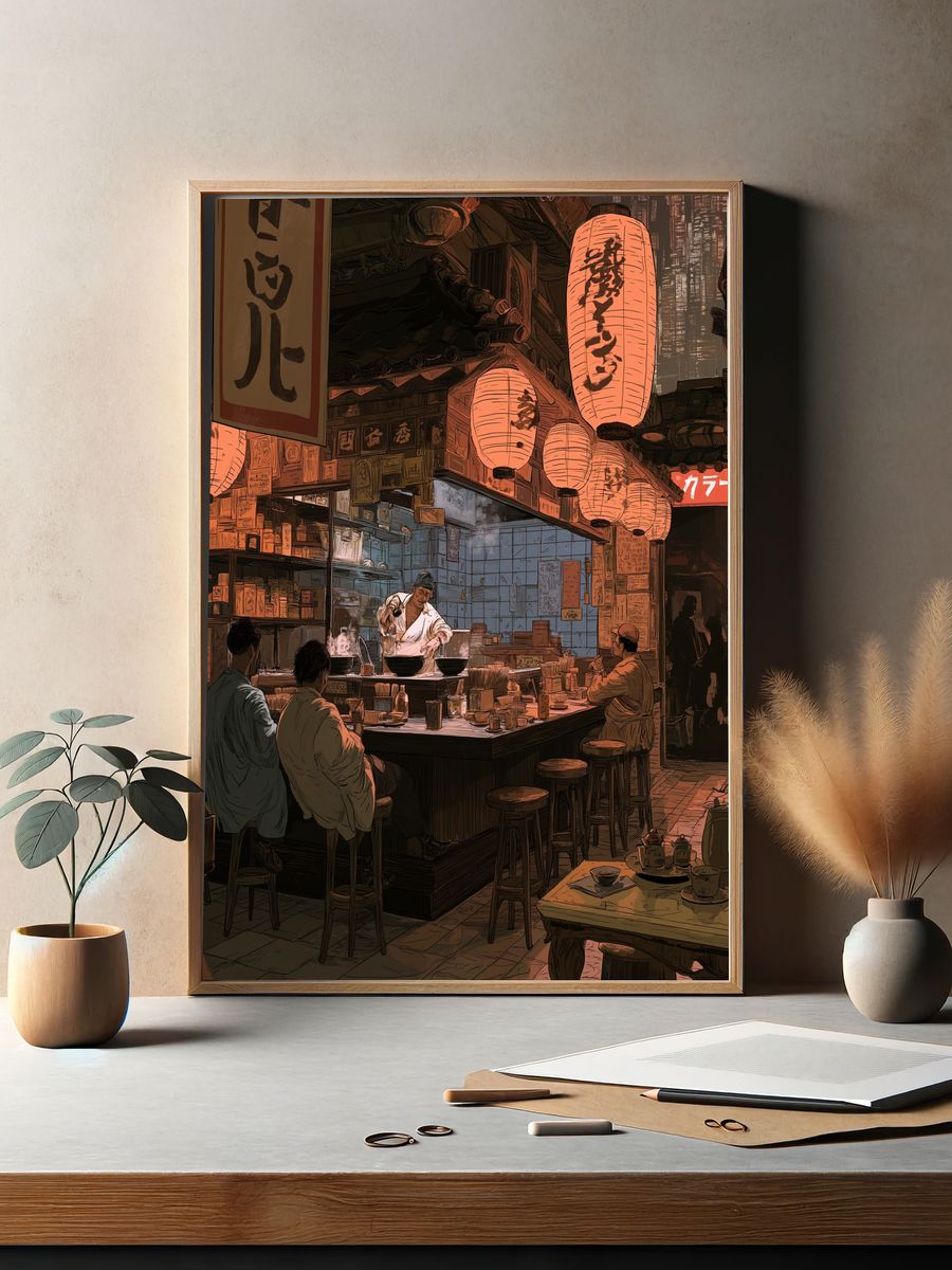 Tokyo Ramen Alley Illustration Poster. — room view 2