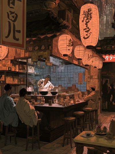 Tokyo Ramen Alley Illustration Poster. poster