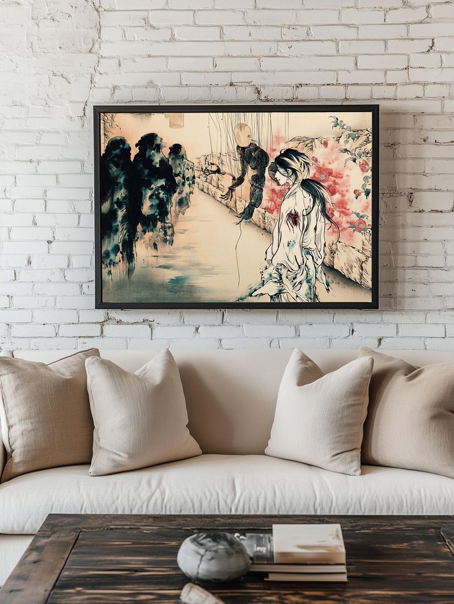 Geisha Watercolor Ink Poster. room preview