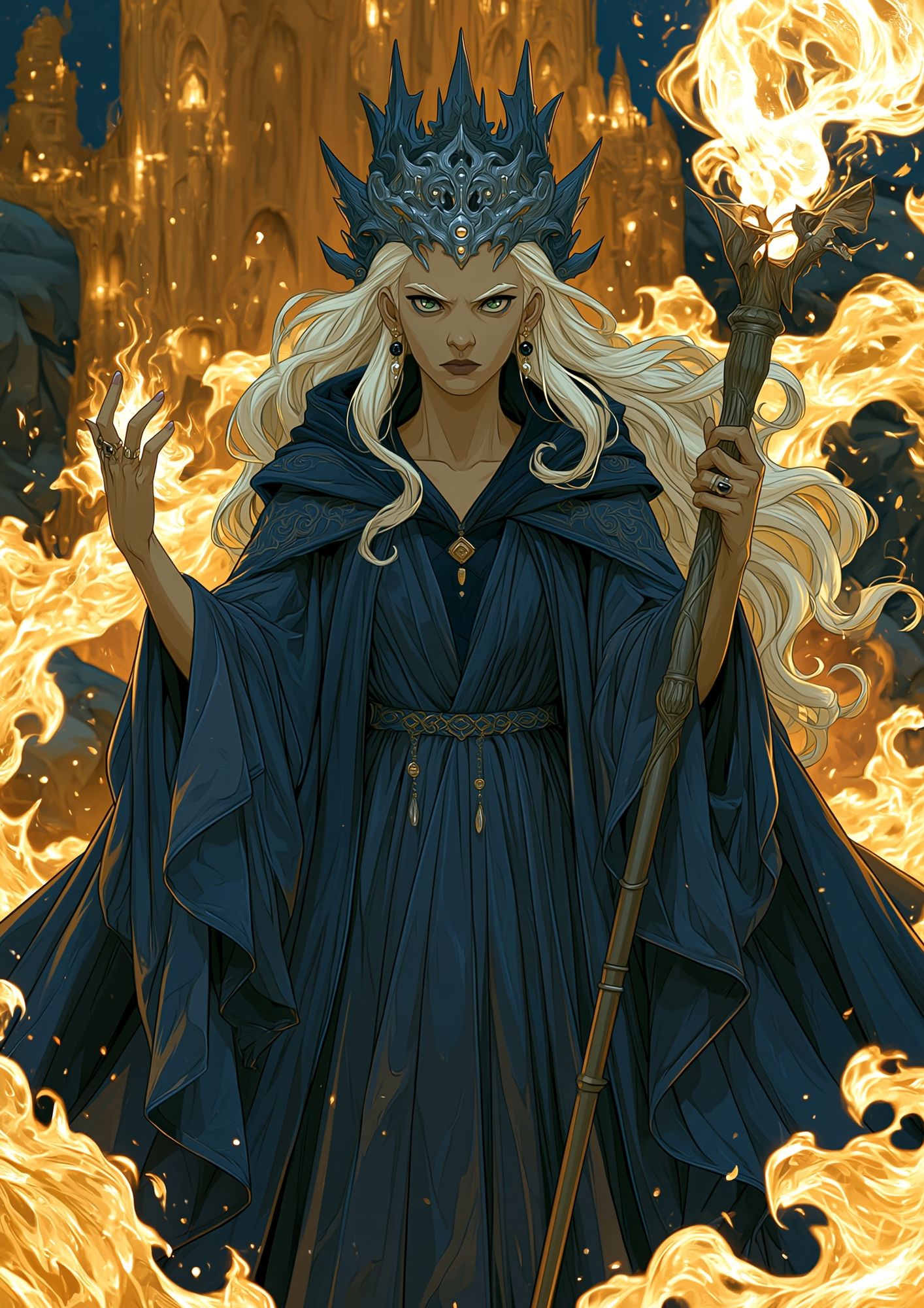 Fire Queen Fantasy Illustration Poster. poster detail