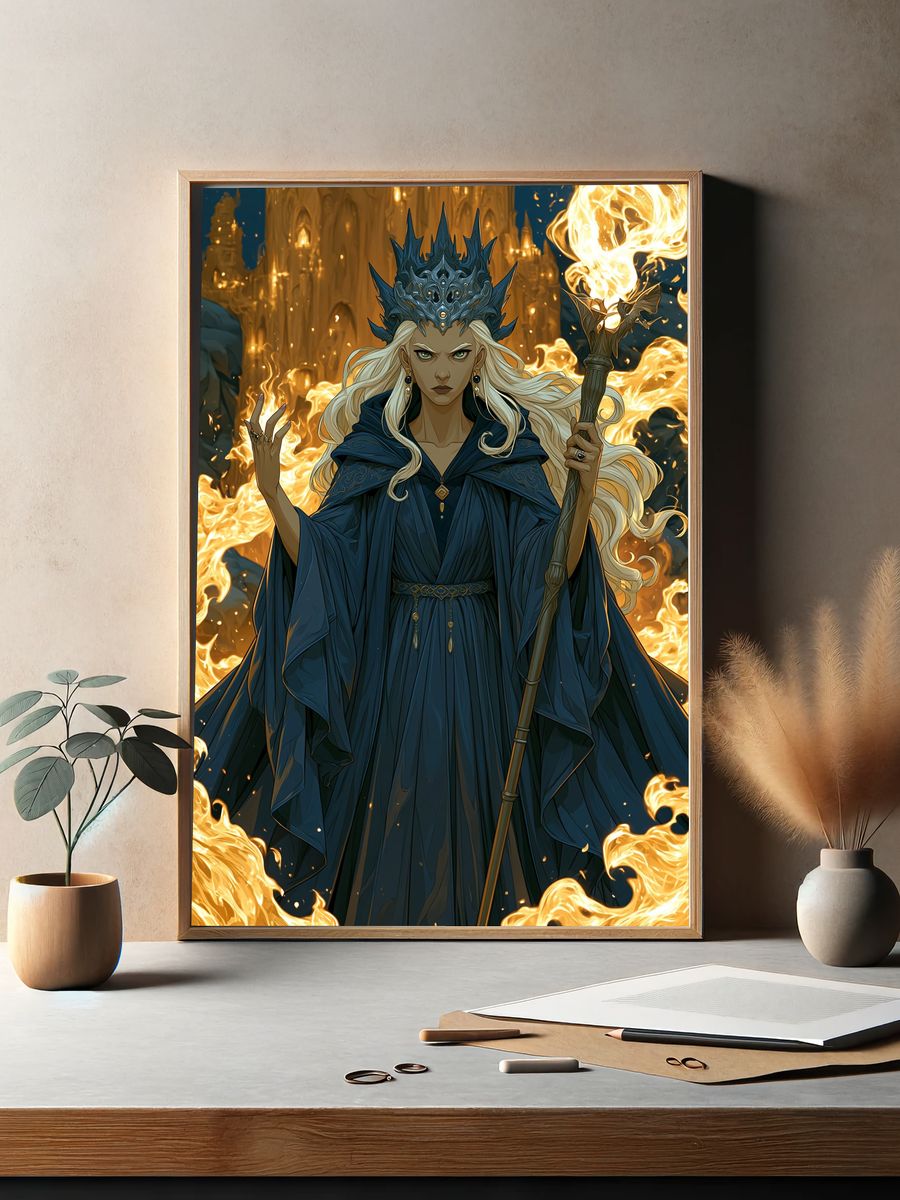 Fire Queen Fantasy Illustration Poster. — room view 2