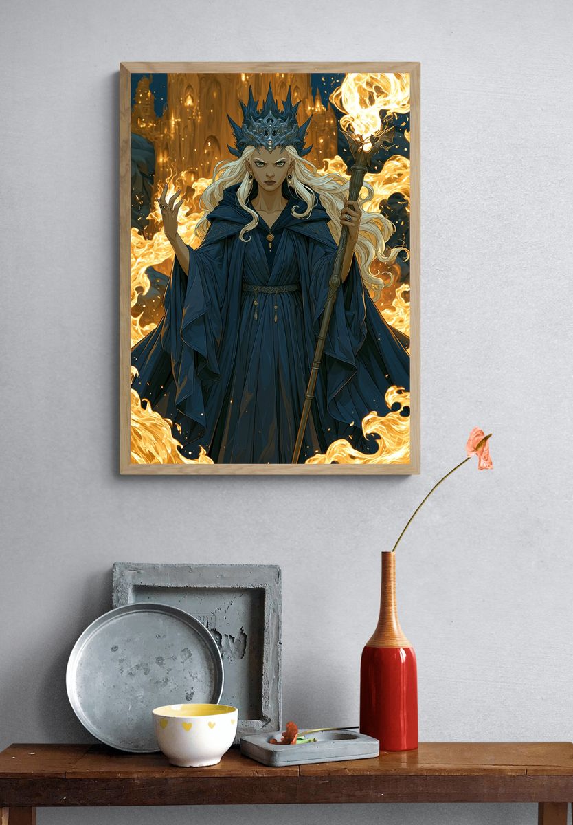 Fire Queen Fantasy Illustration Poster. — room view 3