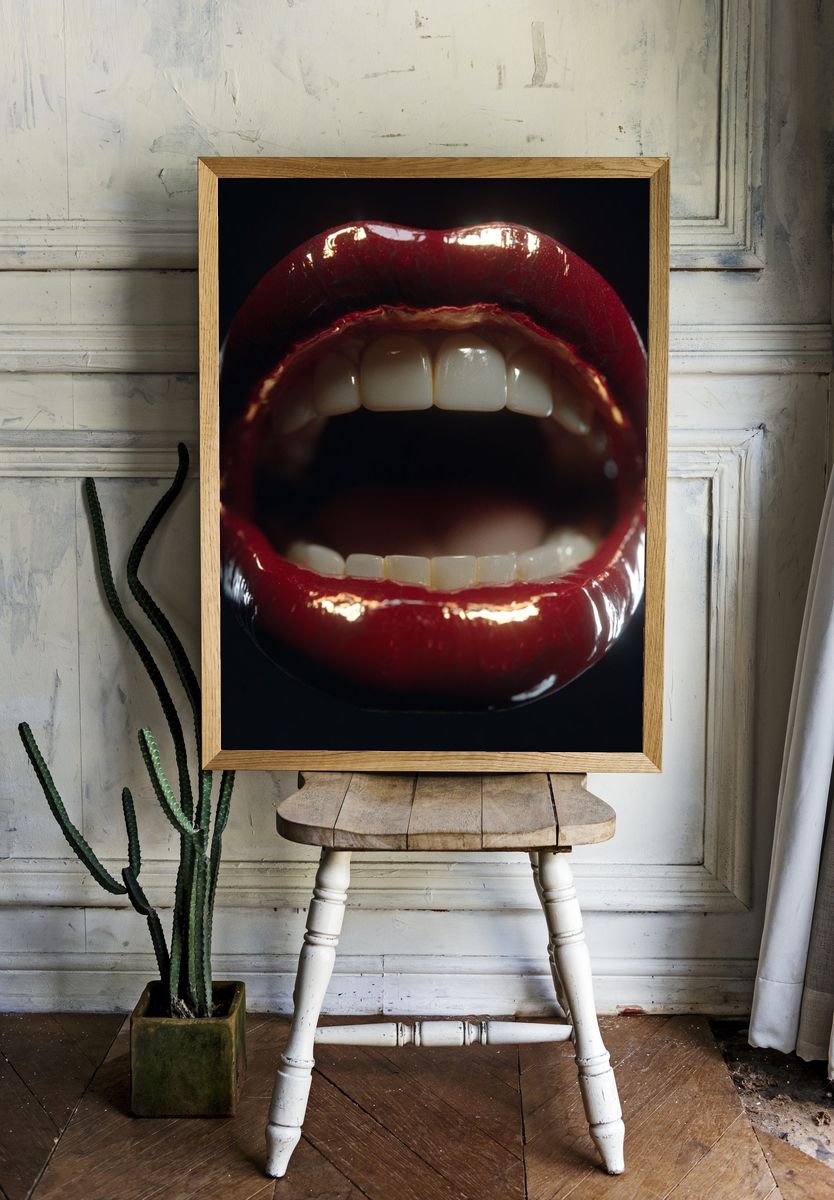 Glossy Red Lips Typography Print room preview