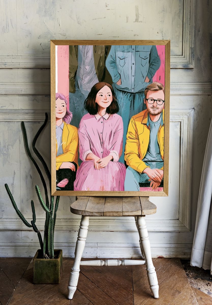 Pastel Group Portrait Illustration Poster. — room view 1