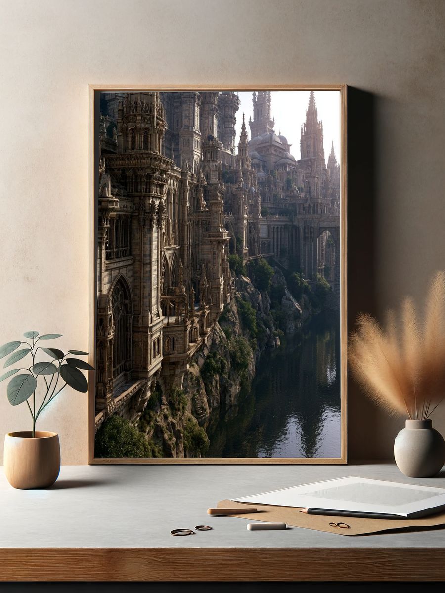 Fantasy Gothic Cityscape Print. — room view 2