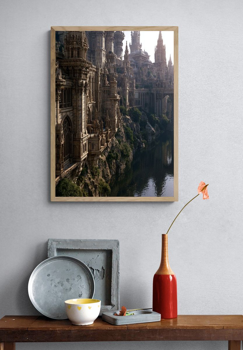 Fantasy Gothic Cityscape Print. — room view 3