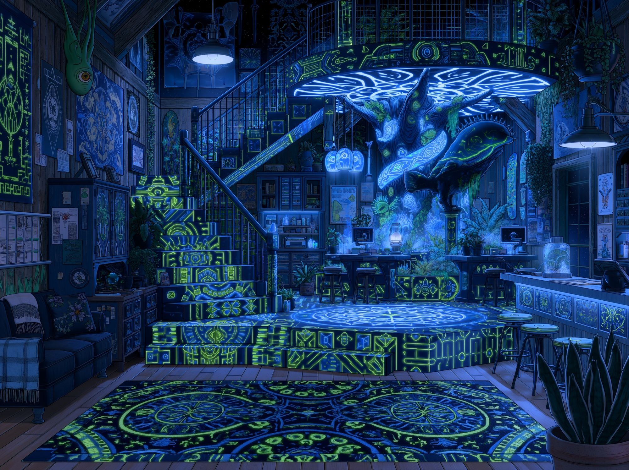 Neon Treehouse Interior Print. poster detail