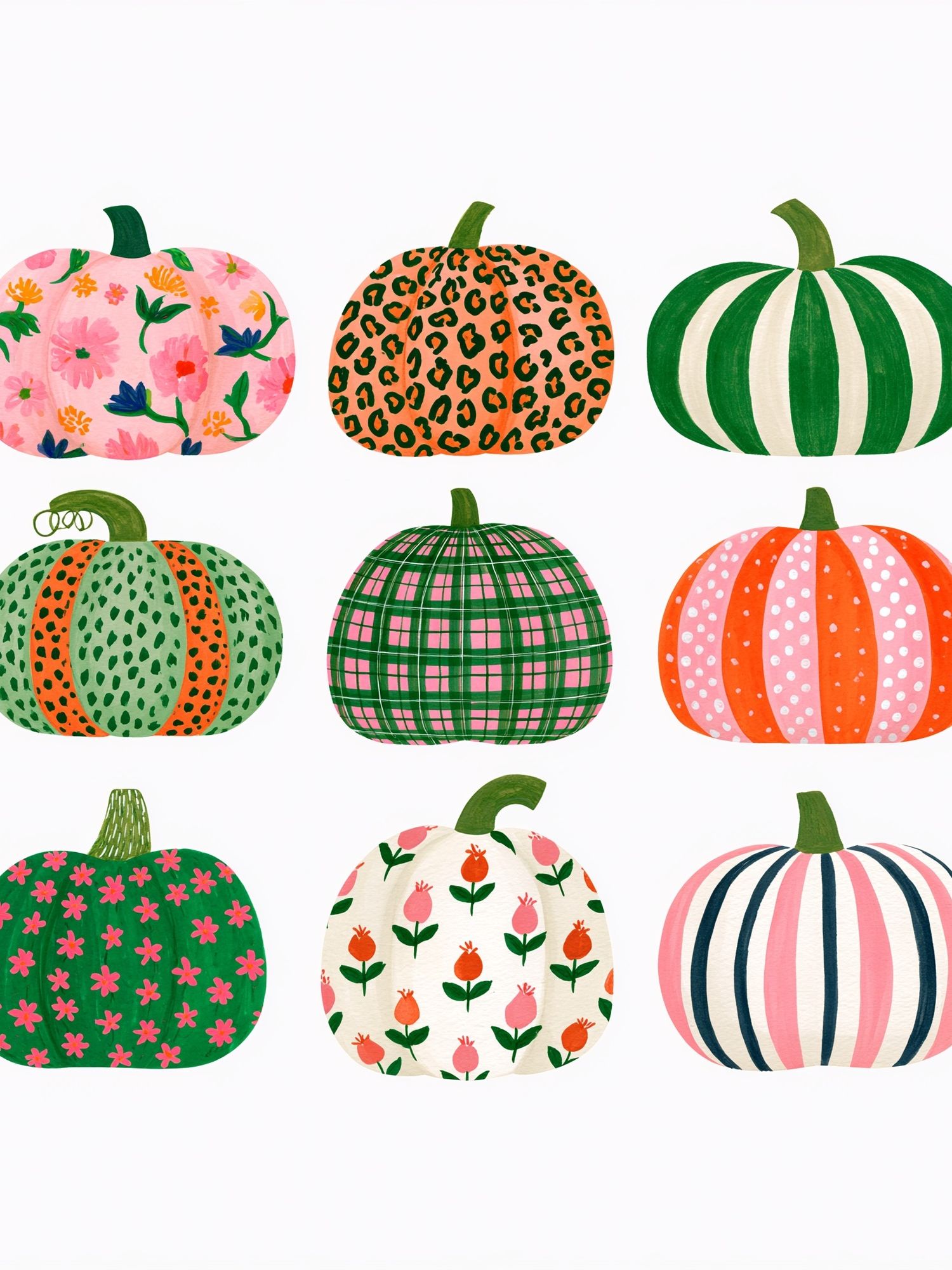 Patterned Pumpkins Illustration Poster. poster detail
