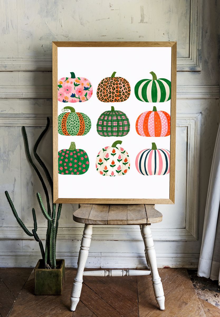 Patterned Pumpkins Illustration Poster. room preview