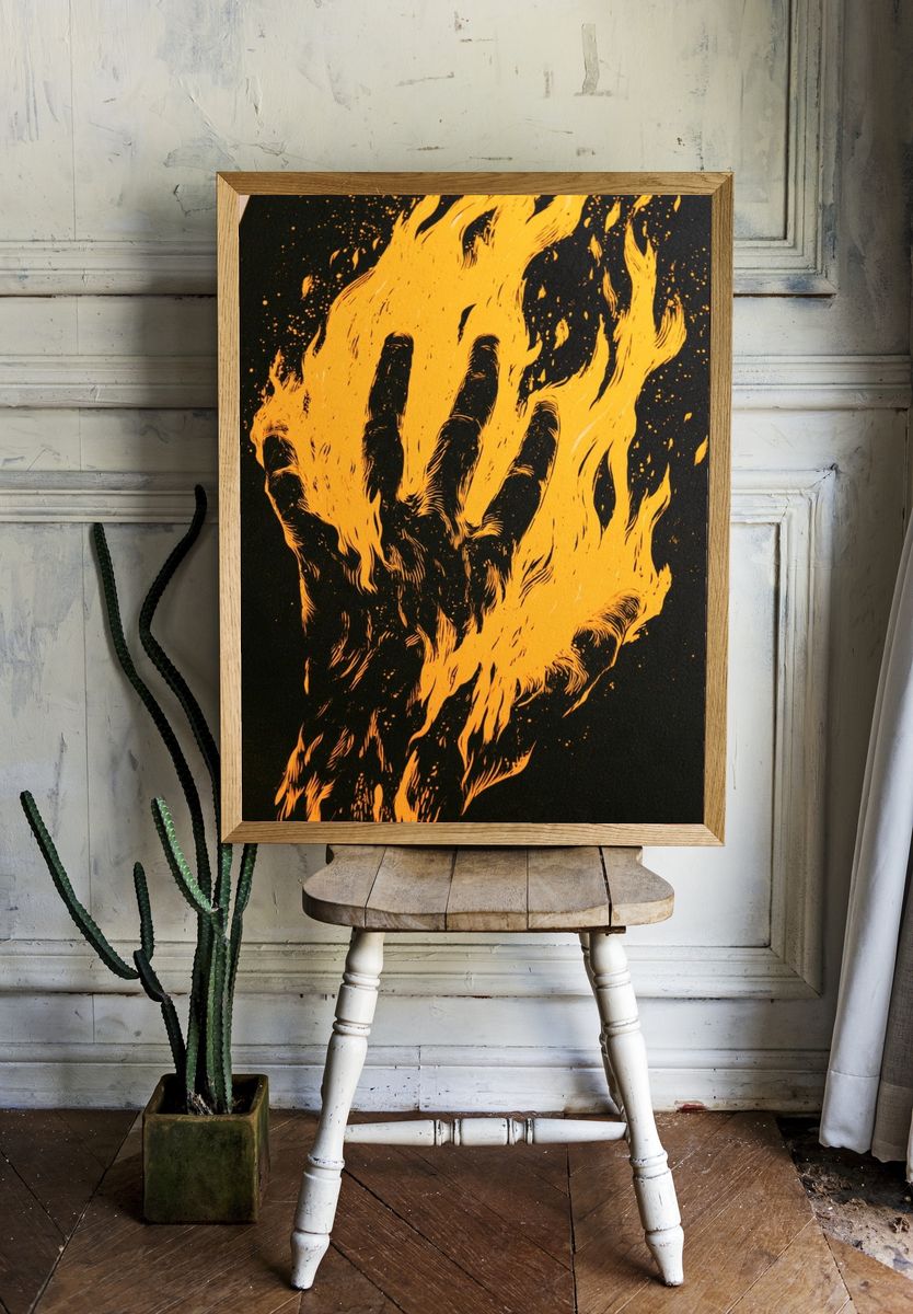 Flaming Hand Illustration Poster. — room view 1