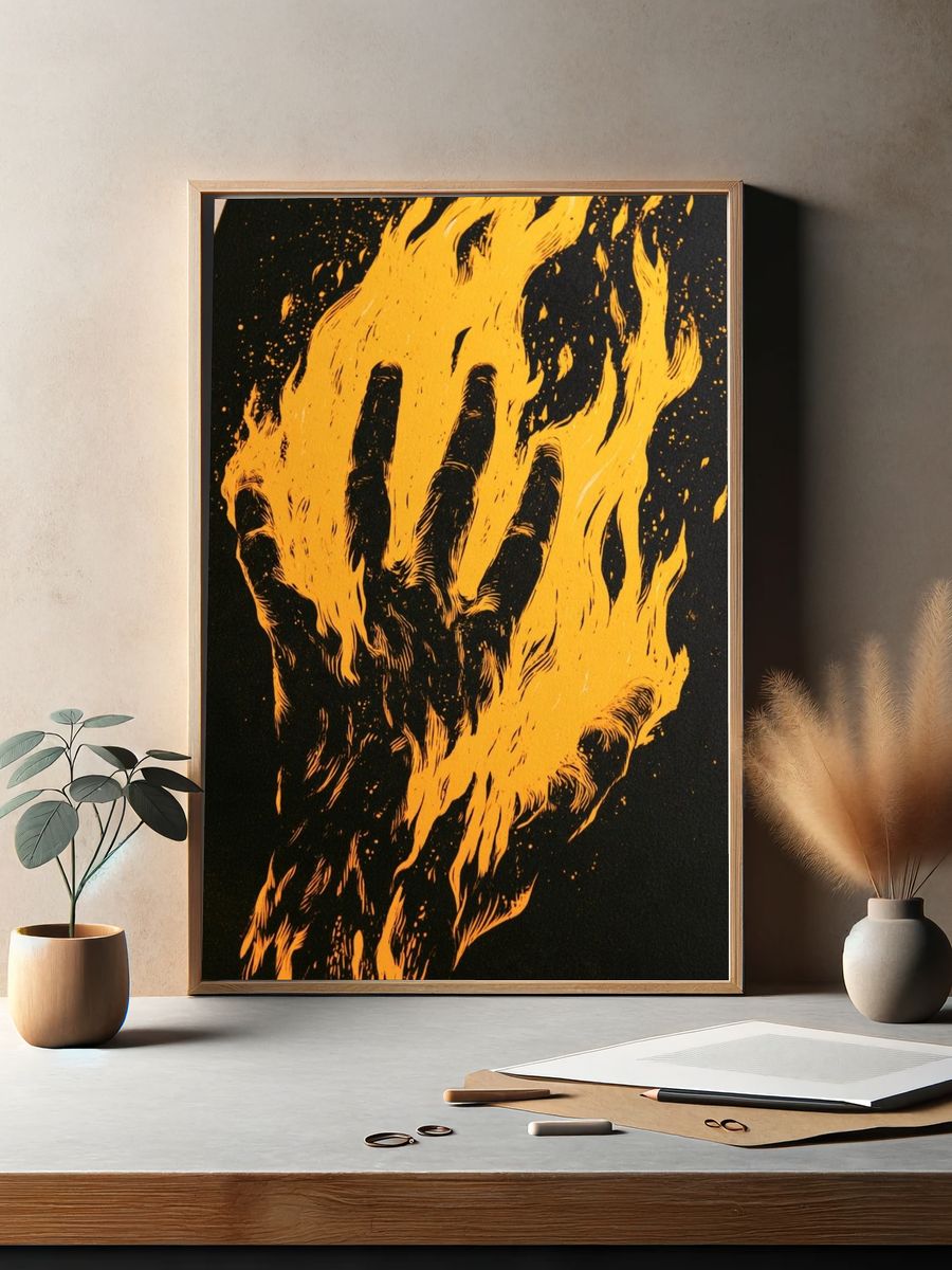 Flaming Hand Illustration Poster. — room view 2
