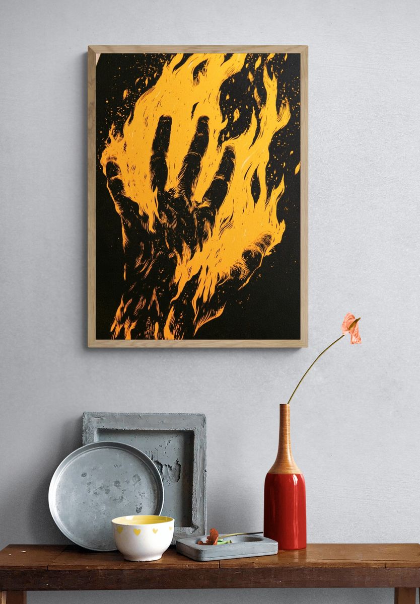 Flaming Hand Illustration Poster. — room view 3
