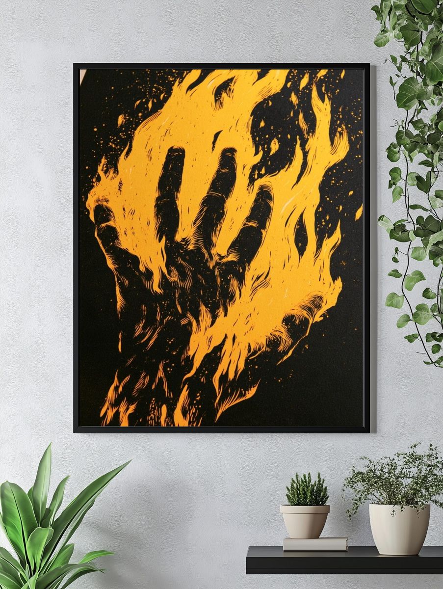 Flaming Hand Illustration Poster. — room view 4
