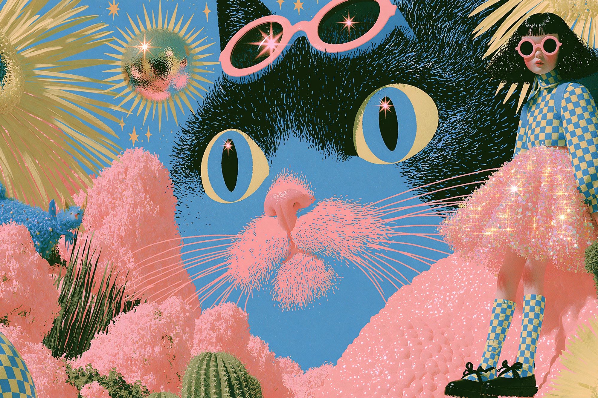 Surreal Cat Dreamscape Illustration Poster. poster — illustration art