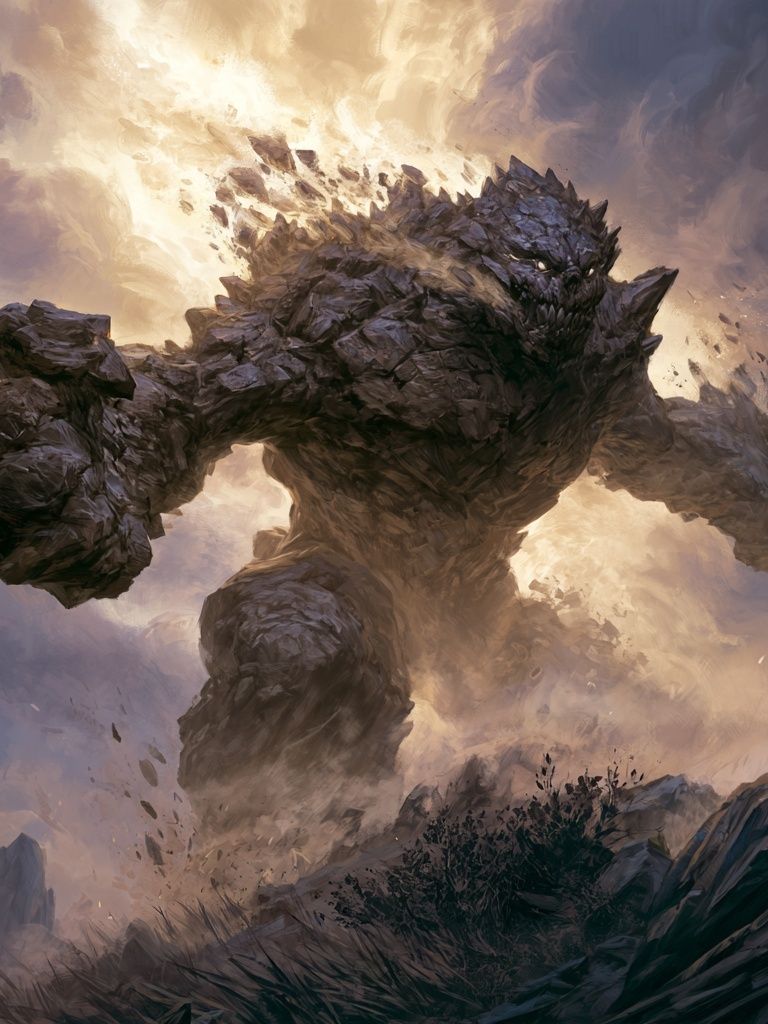 Stone Golem Fantasy Illustration Poster. poster detail