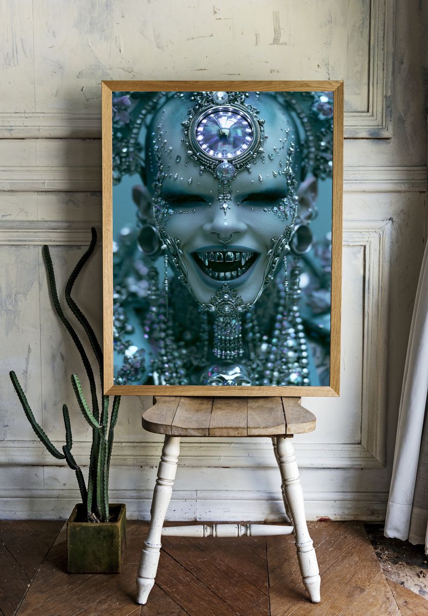 Gothic Cyber Queen Portrait Print. — room view 1