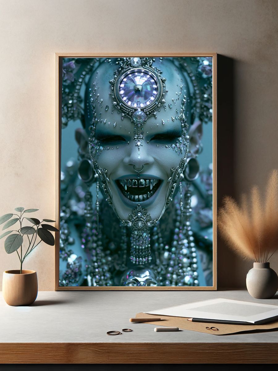 Gothic Cyber Queen Portrait Print. — room view 2