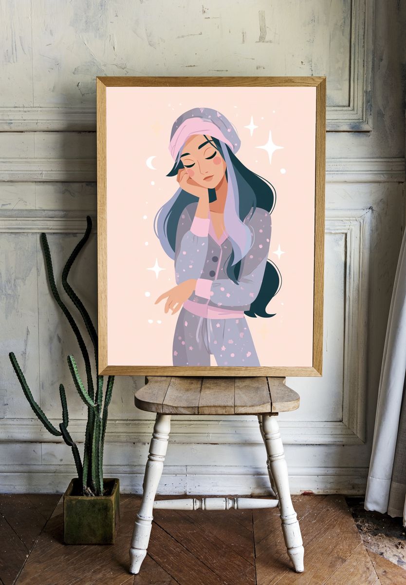Dreamy Girl Illustration Poster. room preview