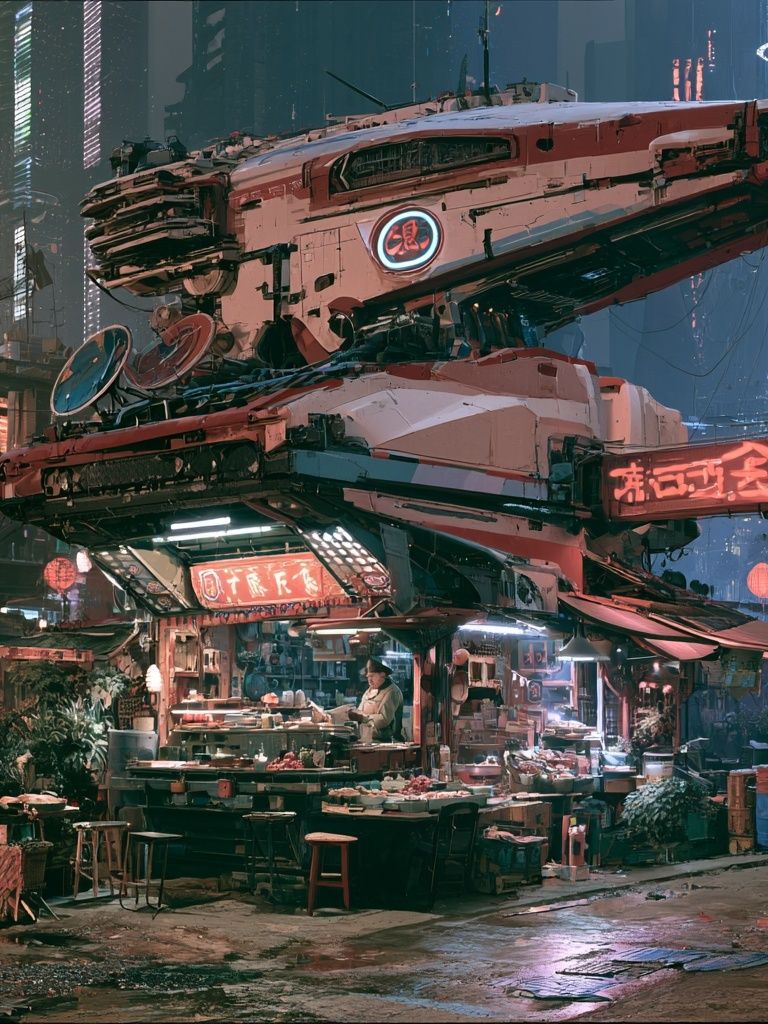 Cyberpunk Street Market Poster. poster — illustration art