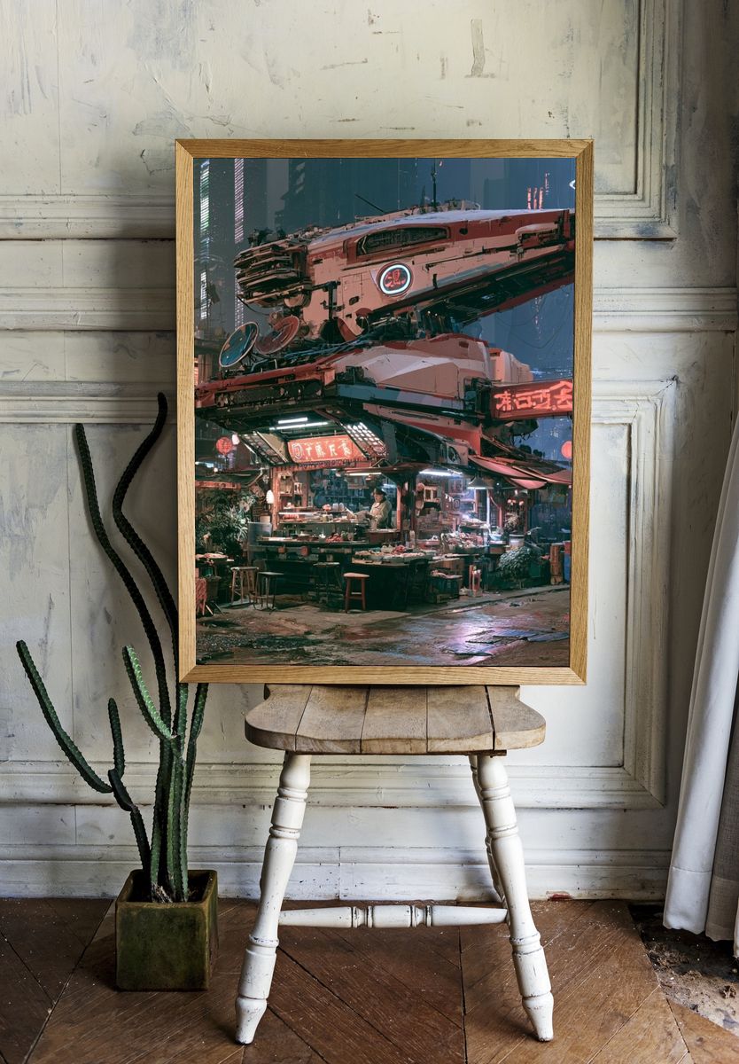 Cyberpunk Street Market Poster. — room view 1
